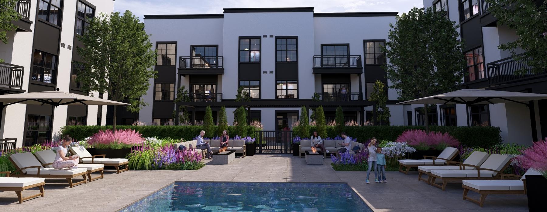 a pool in a courtyard